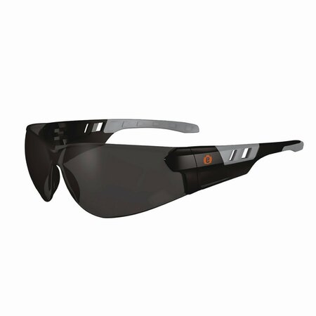 ERGODYNE Skullerz SAGA Anti-Scratch/Enhanced Anti-Fog Safety Glasses, Matte Black Frameless, Smoke Poly Lens 59135